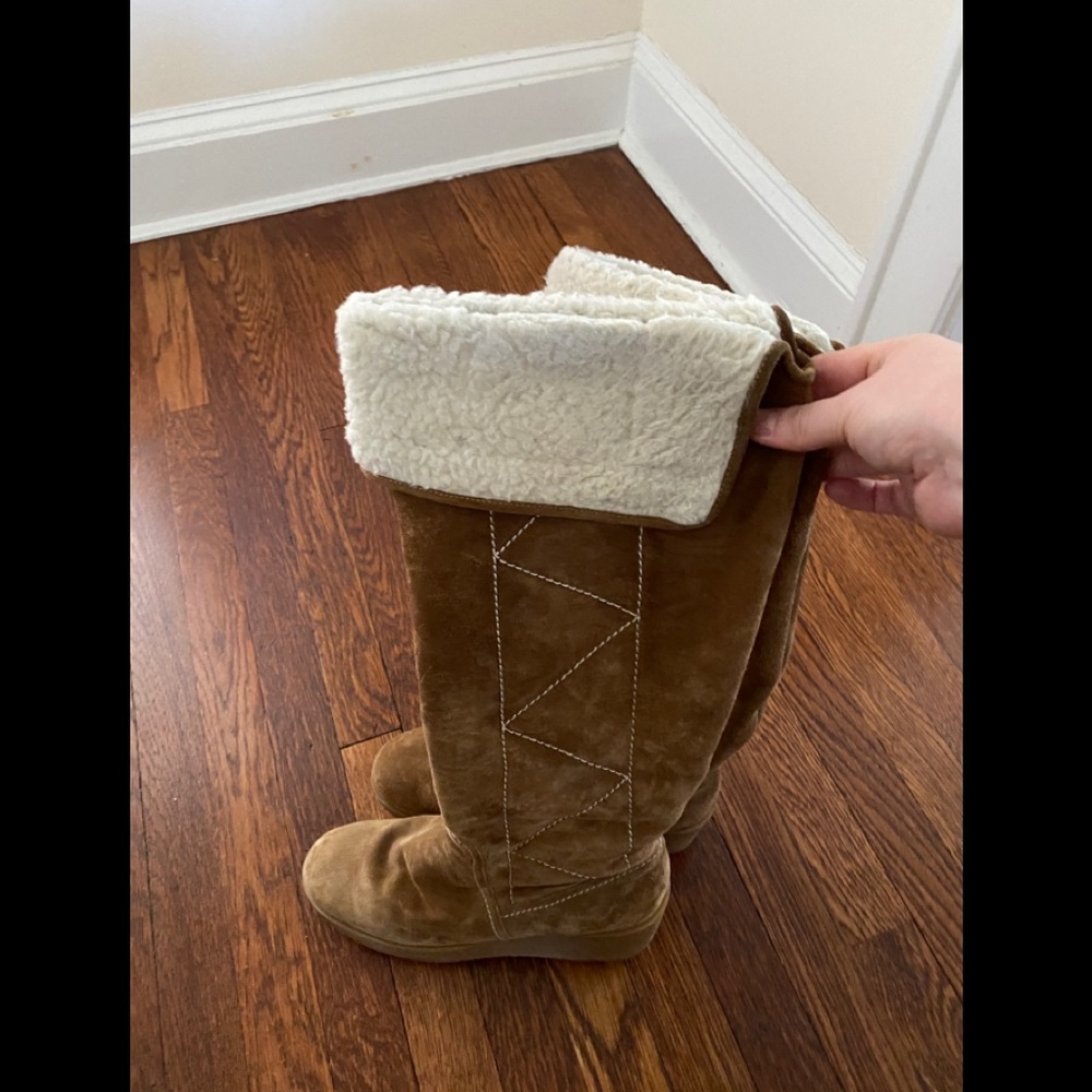 Michael Kors Wedge Boot Camel Shearling 10
